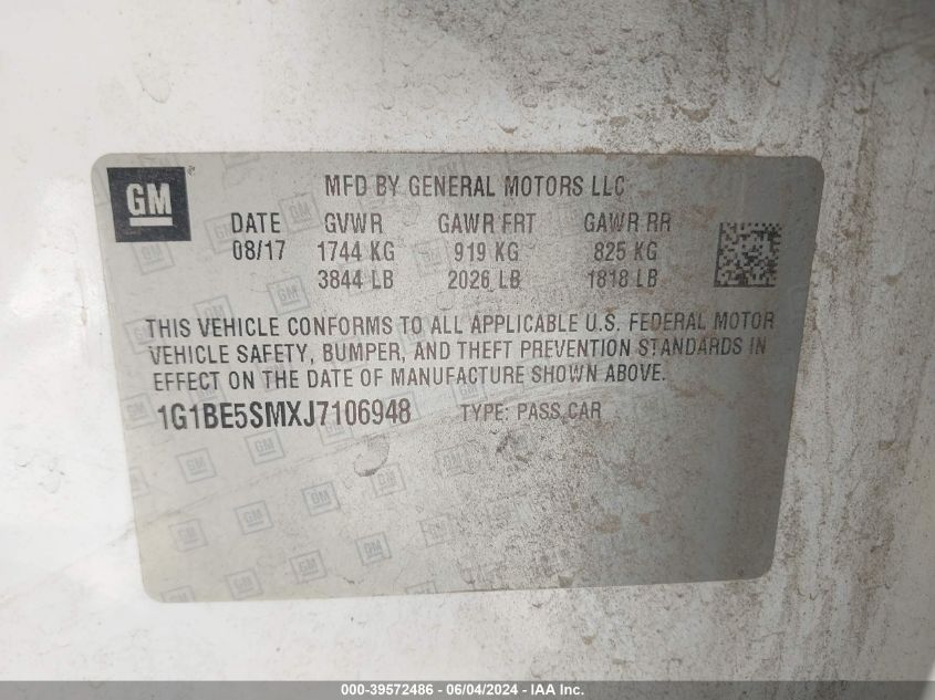 2018 Chevrolet Cruze Lt Auto VIN: 1G1BE5SMXJ7106948 Lot: 39572486