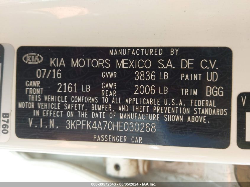 2017 Kia Forte Lx VIN: 3KPFK4A70HE030268 Lot: 39572543