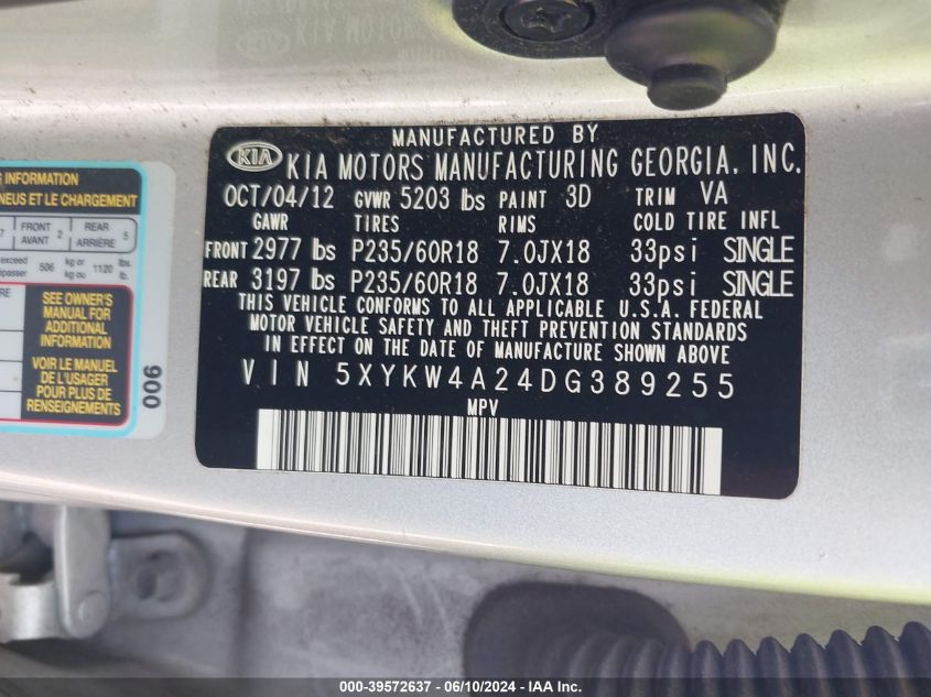 2013 KIA SORENTO SX - 5XYKW4A24DG389255