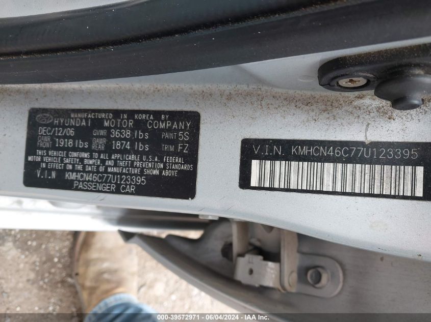 2007 Hyundai Accent Gls VIN: KMHCN46C77U123395 Lot: 39572971