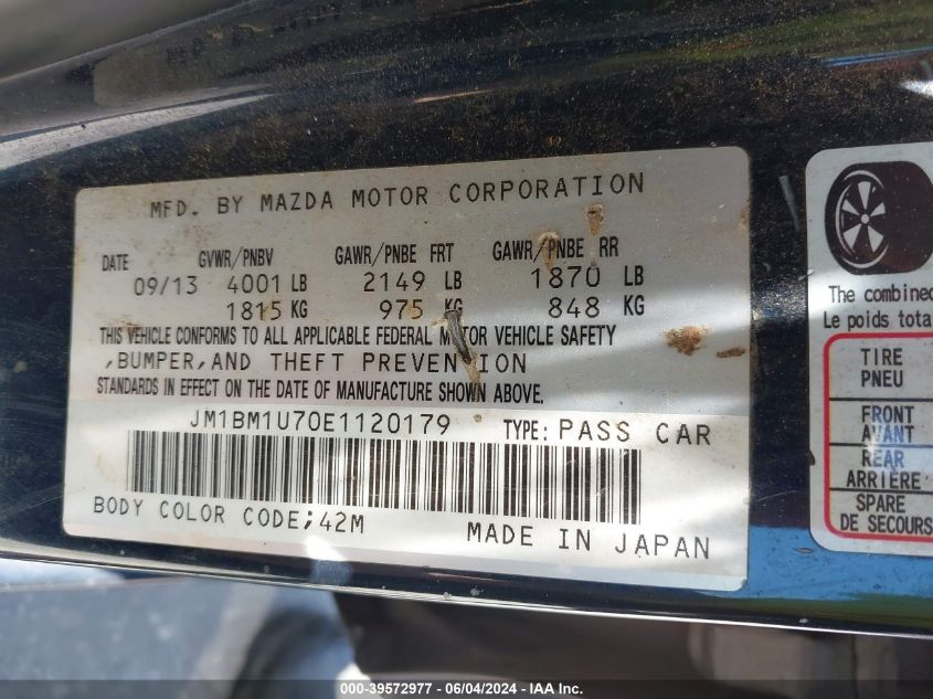 2014 Mazda Mazda3 I Sport VIN: JM1BM1U70E1120179 Lot: 39572977