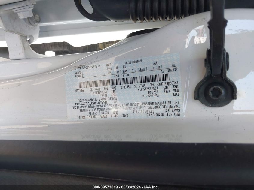 2018 Ford Focus S VIN: 1FADP3E27JL322813 Lot: 39573019