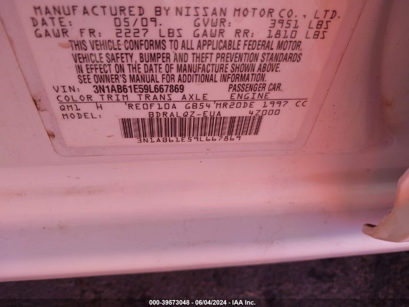 2009 Nissan Sentra 2.0 VIN: 3N1AB61E59L667869 Lot: 39573048