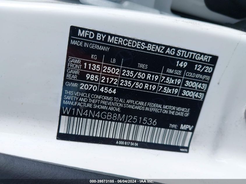 2021 MERCEDES-BENZ GLA 250 - W1N4N4GB8MJ251536