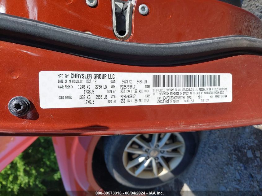 2013 Dodge Journey Sxt VIN: 3C4PDCBG0DT563783 Lot: 39573315