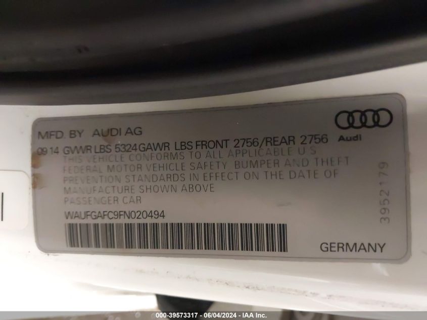 2015 AUDI A6 3.0T PREMIUM PLUS - WAUFGAFC9FN020494