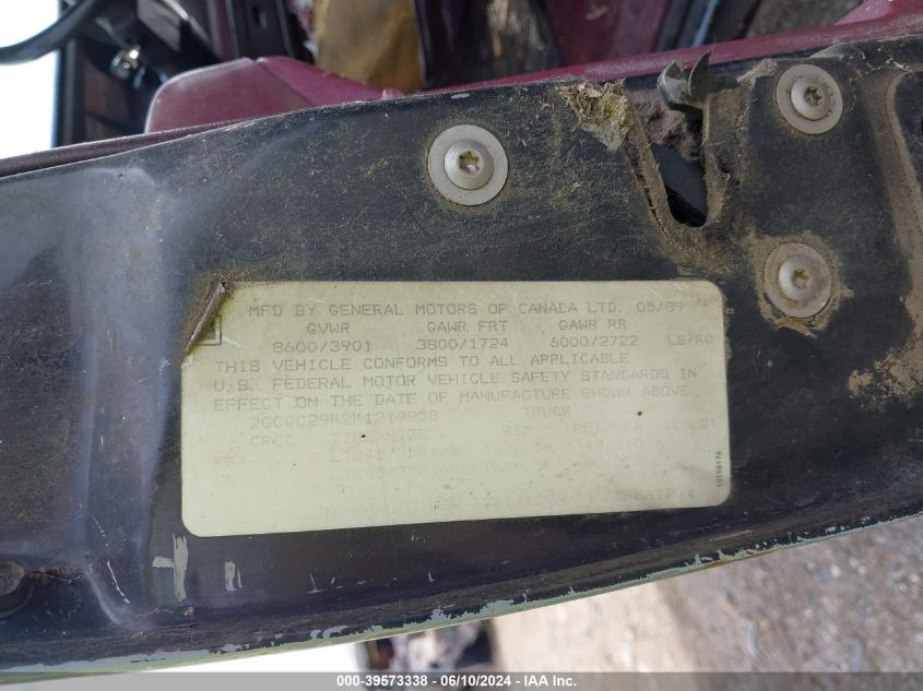 1989 Chevrolet Gmt-400 C2500 VIN: 2GCGC29K2K1219958 Lot: 39573338