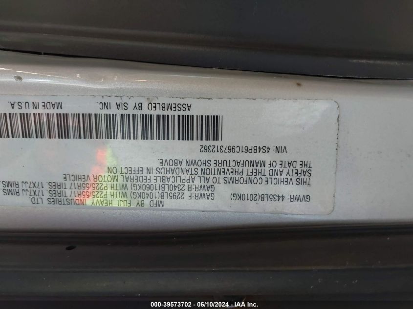 2006 Subaru Outback 2.5I VIN: 4S4BP61C967312362 Lot: 39573702