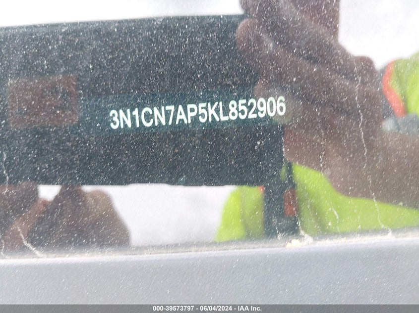 2019 Nissan Versa 1.6 Sv VIN: 3N1CN7AP5KL852906 Lot: 39573797