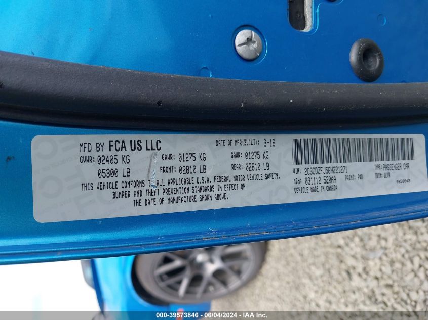 2C3CDZFJ5GH221271 2016 Dodge Challenger R/T Scat Pack