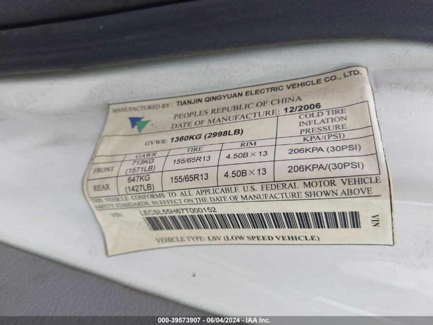 2007 Mini Van VIN: LECSL55H67T000152 Lot: 39573907