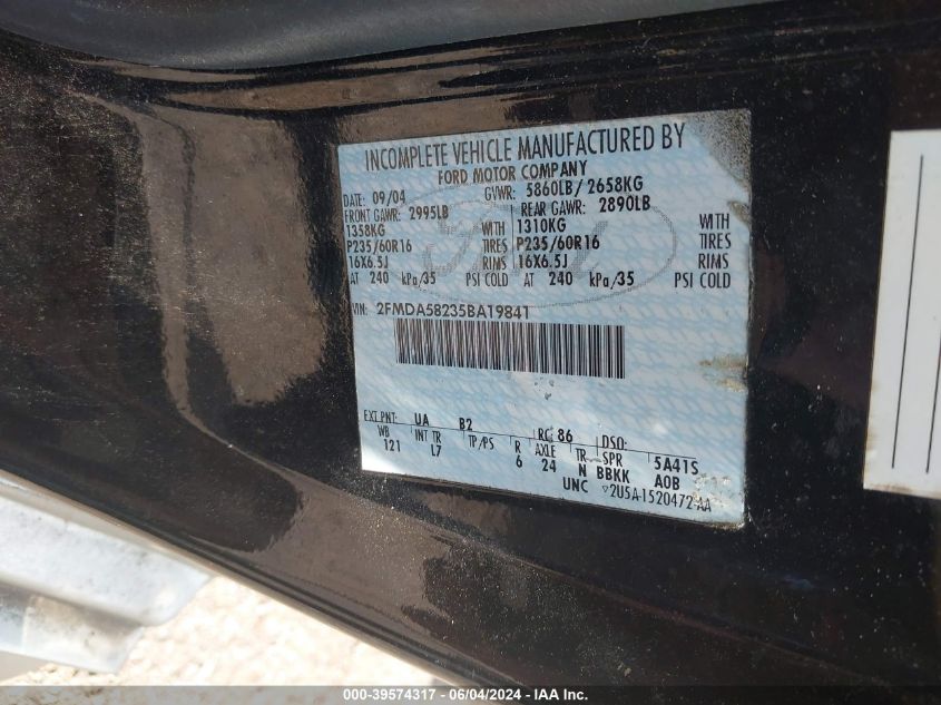 2005 Ford Freestar Limited VIN: 2FMDA58235BA19841 Lot: 39574317