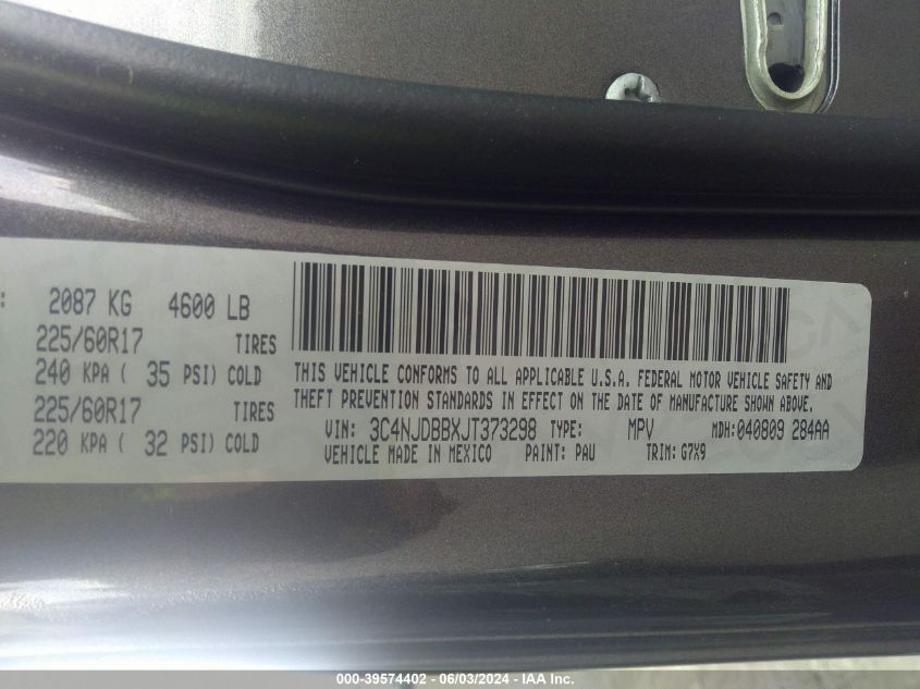2018 Jeep Compass Latitude 4X4 VIN: 3C4NJDBBXJT373298 Lot: 39574402