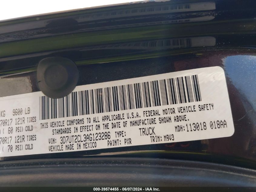 2010 Dodge Ram 2500 Slt VIN: 3D7UT2CL3AG123286 Lot: 39574455