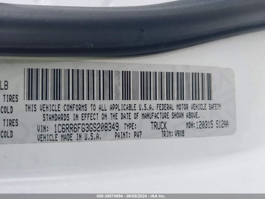 2016 Ram 1500 Express VIN: 1C6RR6FG3GS208349 Lot: 39574594