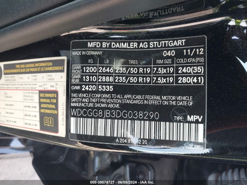 WDCGG8JB3DG038290 2013 Mercedes-Benz Glk 350 4Matic