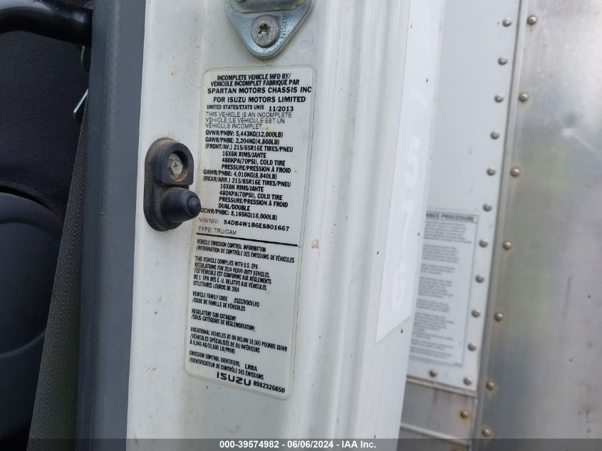 2014 Isuzu Npr Gas Reg VIN: 54DB4W1B6ES801667 Lot: 39574982