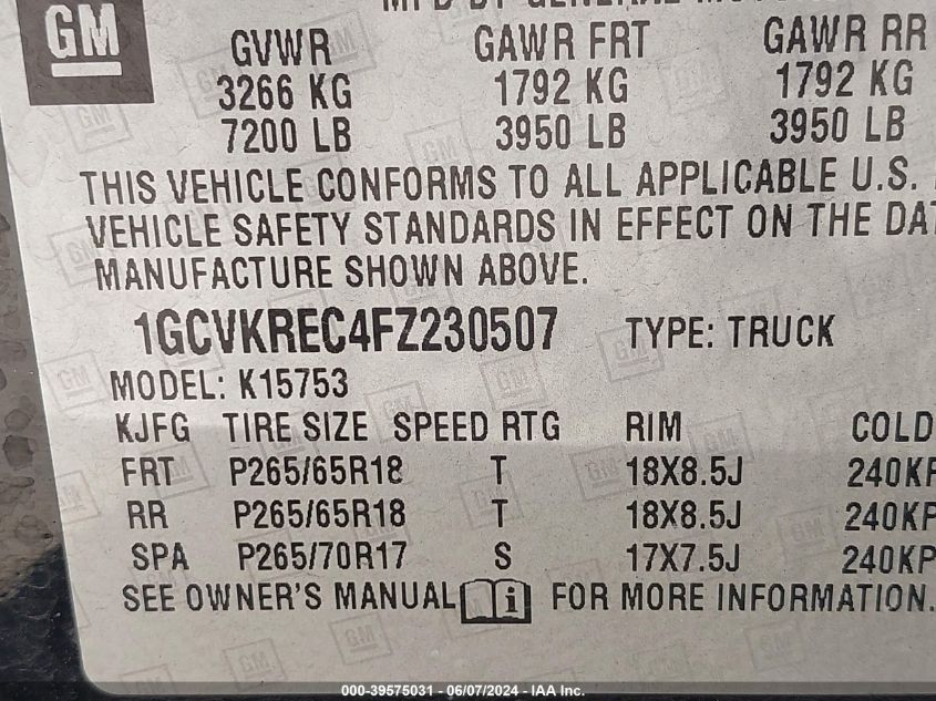 2015 CHEVROLET SILVERADO 1500 2LT - 1GCVKREC4FZ230507