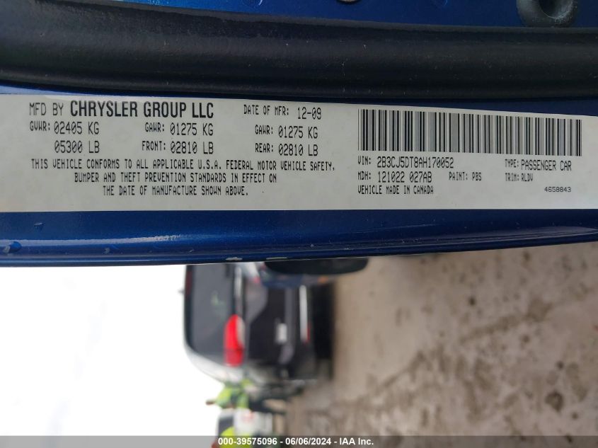 2010 Dodge Challenger R/T VIN: 2B3CJ5DT8AH170052 Lot: 39575096