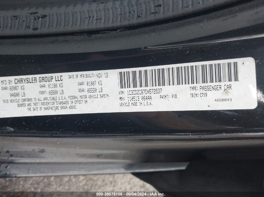 2013 Dodge Avenger Sxt VIN: 1C3CDZCB7DN572537 Lot: 39575108