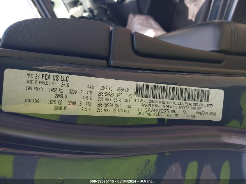 2018 Jeep Grand Cherokee Altitude 4X4 VIN: 1C4RJFAG8JC332772 Lot: 39575115