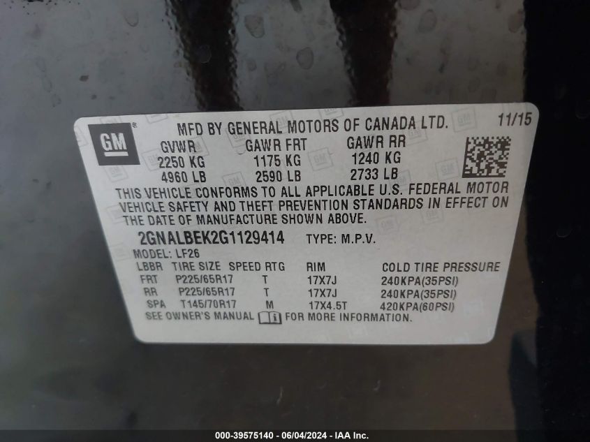 2016 CHEVROLET EQUINOX LS - 2GNALBEK2G1129414