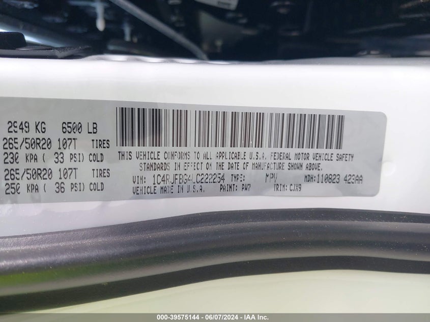 2020 Jeep Grand Cherokee Limited 4X4 VIN: 1C4RJFBG4LC222254 Lot: 39575144