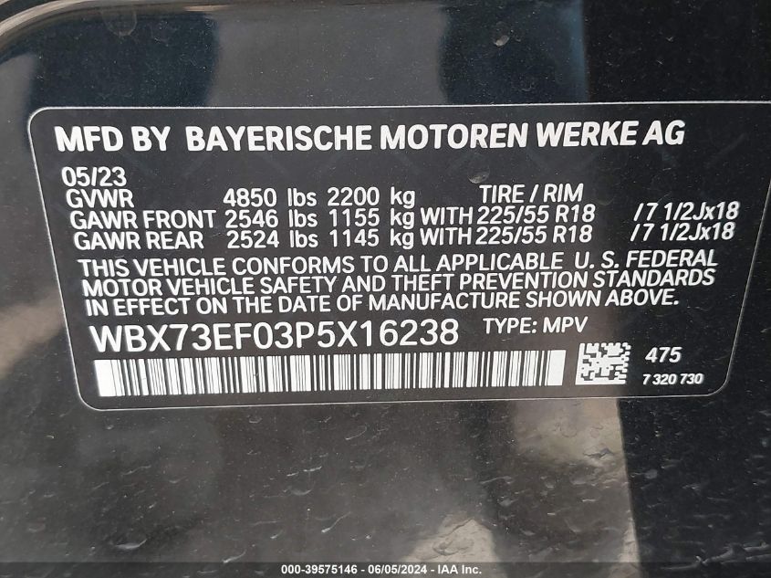 2023 BMW X1 xDrive28I VIN: WBX73EF03P5X16238 Lot: 39575146