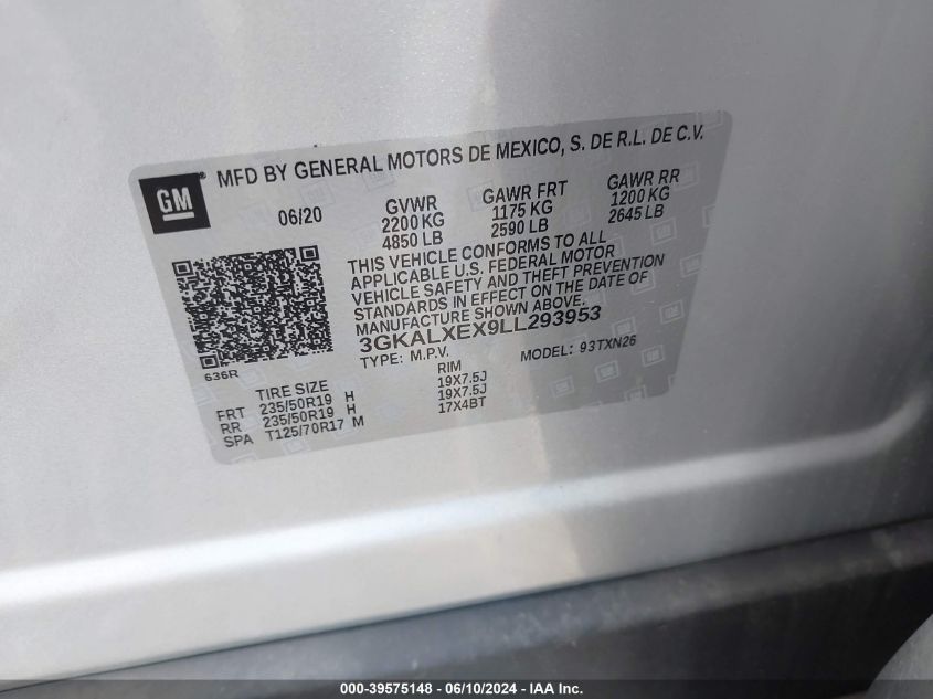 2020 GMC Terrain Awd Denali VIN: 3GKALXEX9LL293953 Lot: 39575148