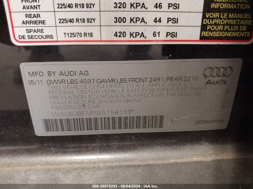 2011 Audi A3 2.0 Tdi Premium VIN: WAUKJBFM5BA158159 Lot: 39575293