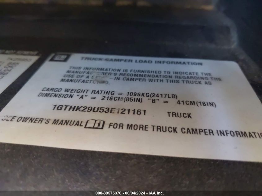 2003 GMC Sierra 2500Hd Sle VIN: 1GTHK29U53E121161 Lot: 39575370