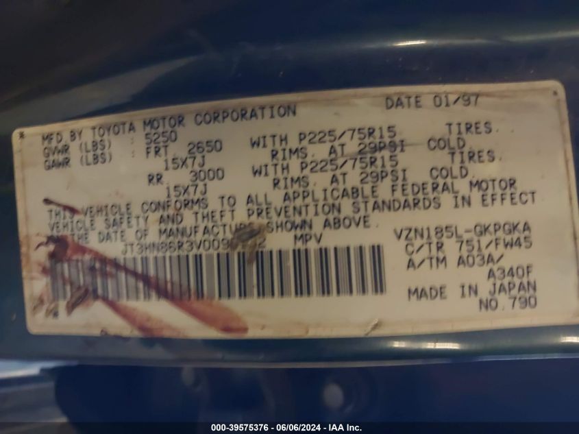 1997 Toyota 4Runner Sr5 V6 VIN: JT3HN86R3V0090152 Lot: 39575376
