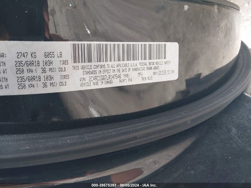 2020 Chrysler Pacifica Limited VIN: 2C4RC1GG7LR147546 Lot: 39575393