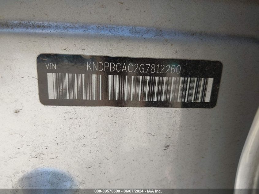 2016 Kia Sportage Lx VIN: KNDPBCAC2G7812260 Lot: 39575500