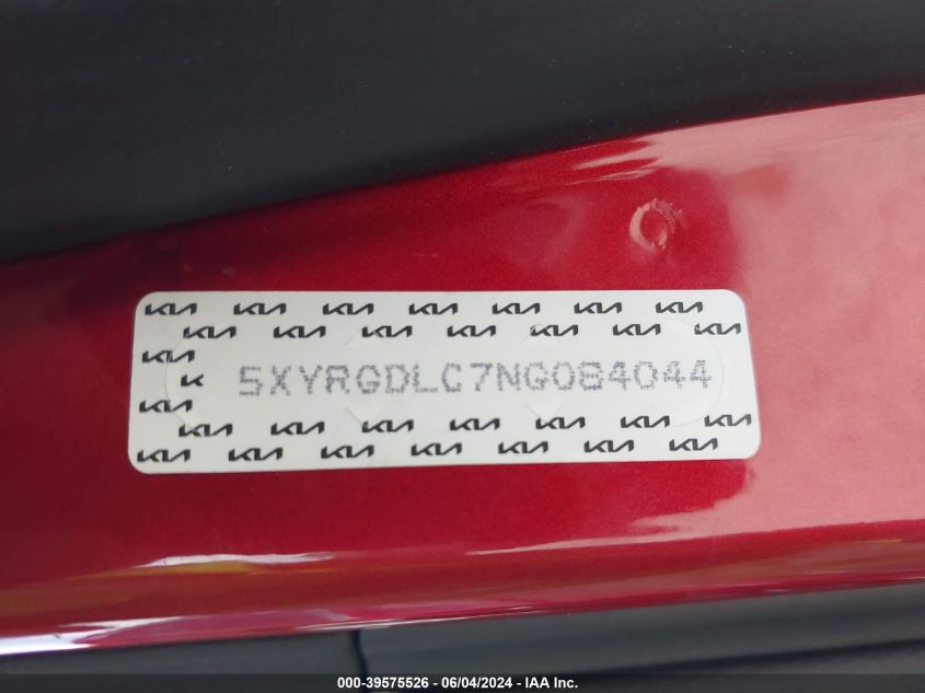 2022 Kia Sorento Lx VIN: 5XYRGDLC7NG084044 Lot: 39575526