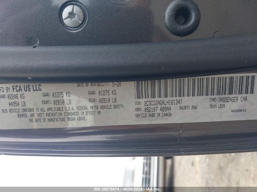 2020 Dodge Challenger Sxt VIN: 2C3CDZAGXLH161347 Lot: 39575874