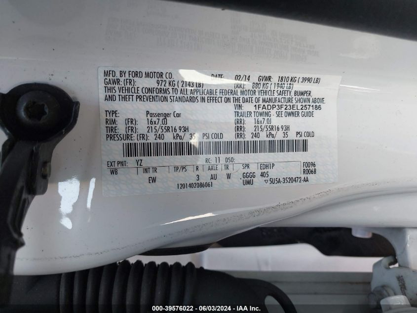 2014 FORD FOCUS SE - 1FADP3F23EL257186