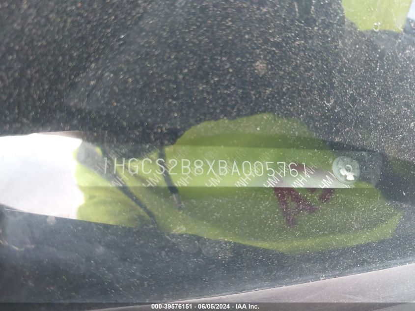 2011 Honda Accord 3.5 Ex-L VIN: 1HGCS2B8XBA005761 Lot: 39576151