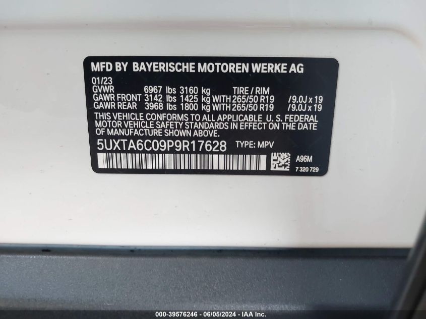 2023 BMW X5 Phev xDrive45E VIN: 5UXTA6C09P9R17628 Lot: 39576246