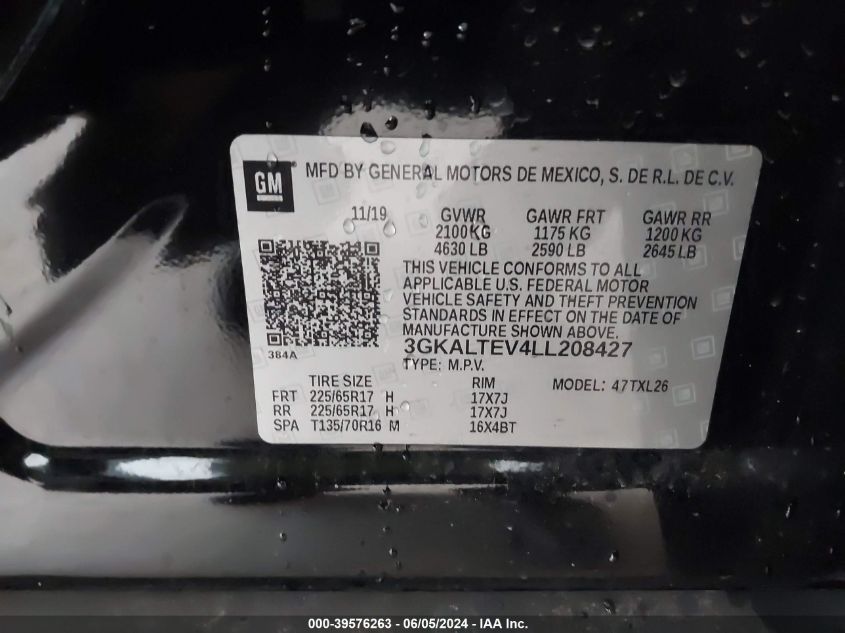 2020 GMC Terrain Awd Sle VIN: 3GKALTEV4LL208427 Lot: 39576263