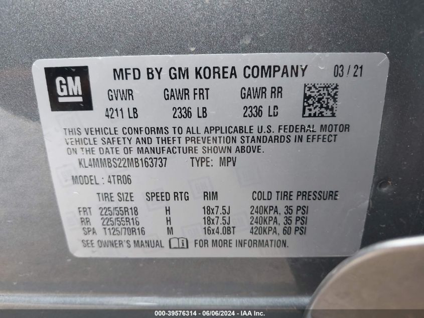 2021 Buick Encore Gx Fwd Preferred VIN: KL4MMBS22MB163737 Lot: 39576314