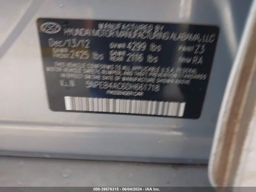 2013 HYUNDAI SONATA GLS - 5NPEB4AC6DH661718