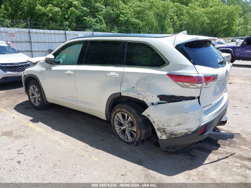 2015 Toyota Highlander Xle V6 VIN: 5TDJKRFH4FS173350 Lot: 39576325