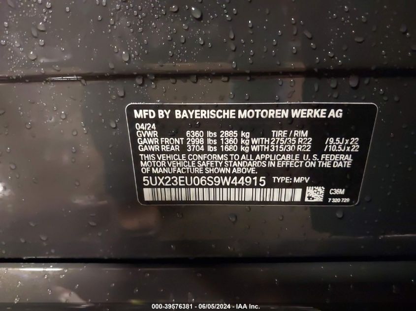 2025 BMW X5 xDrive40I VIN: 5UX23EU06S9W44915 Lot: 39576381