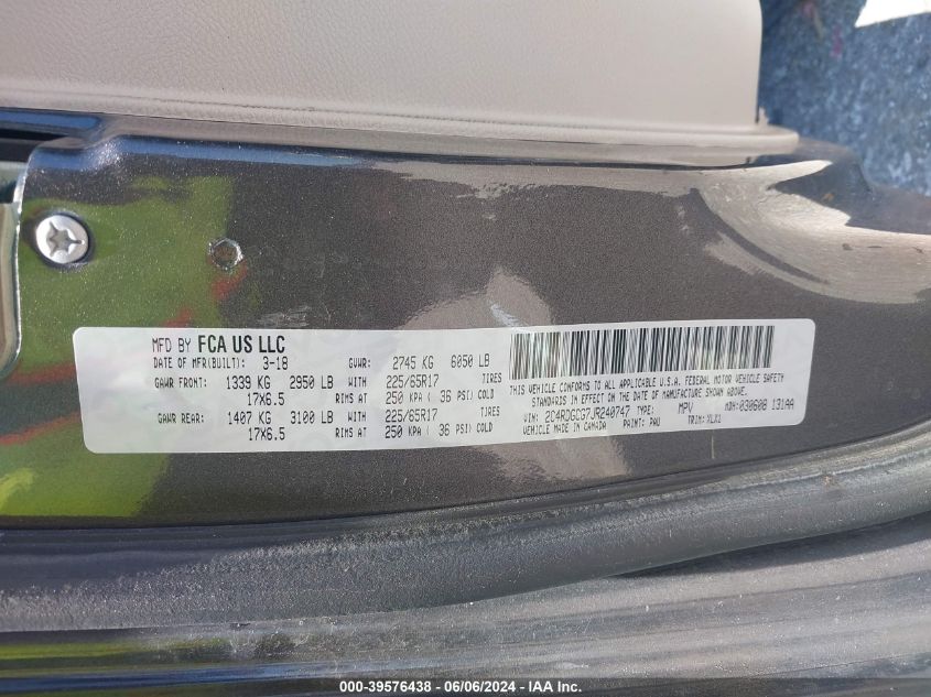 2018 DODGE GRAND CARAVAN SXT - 2C4RDGCG7JR240747