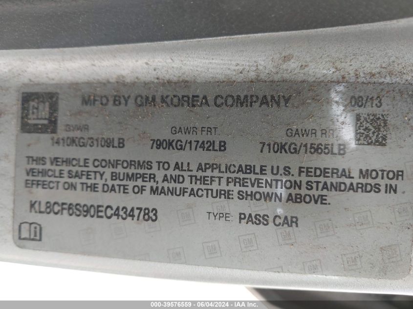 2014 CHEVROLET SPARK 2LT AUTO - KL8CF6S90EC434783