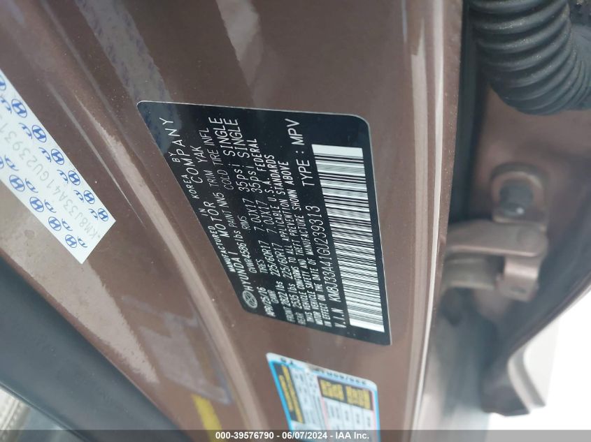 2016 Hyundai Tucson Se VIN: KM8J33A41GU239313 Lot: 39576790