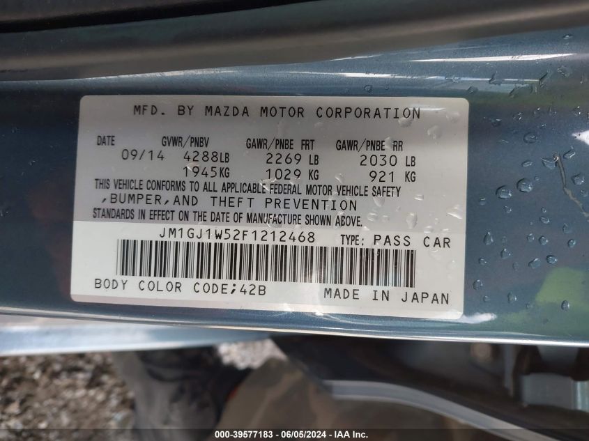 2015 Mazda Mazda6 I Grand Touring VIN: JM1GJ1W52F1212468 Lot: 39577183