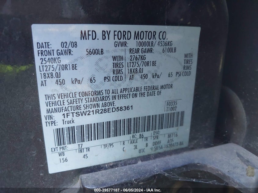 2008 Ford F-250 Fx4/Harley-Davidson/King Ranch/Lariat/Xl/Xlt VIN: 1FTSW21R28ED58361 Lot: 39577187