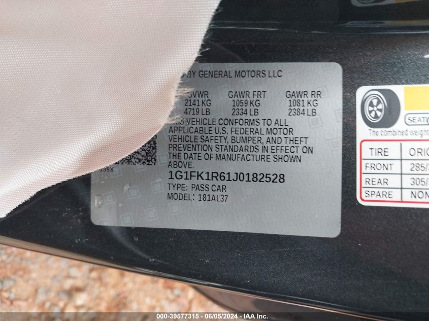 2018 Chevrolet Camaro Zl1 VIN: 1G1FK1R61J0182528 Lot: 39577315